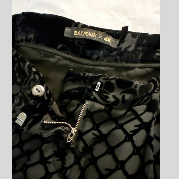 BALMAIN x H&M Black Burnout Silk Pants Trousers, Sz 4 - Picture 6 of 8